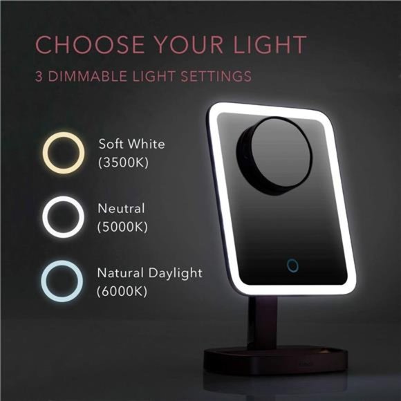 LED Makeup Vanity Mirror with 3 Light Setting and 15x Magnifying Mirror - Picture 2 of 6